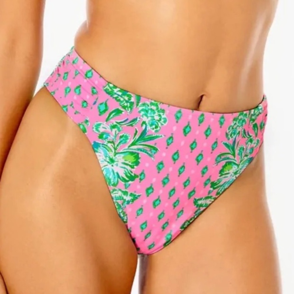 LILLY PULITZER CLANCY HIGH WAIST BIKINI SWIM BOTTOMS PINK SHANDY SIZE 14 NWOT
